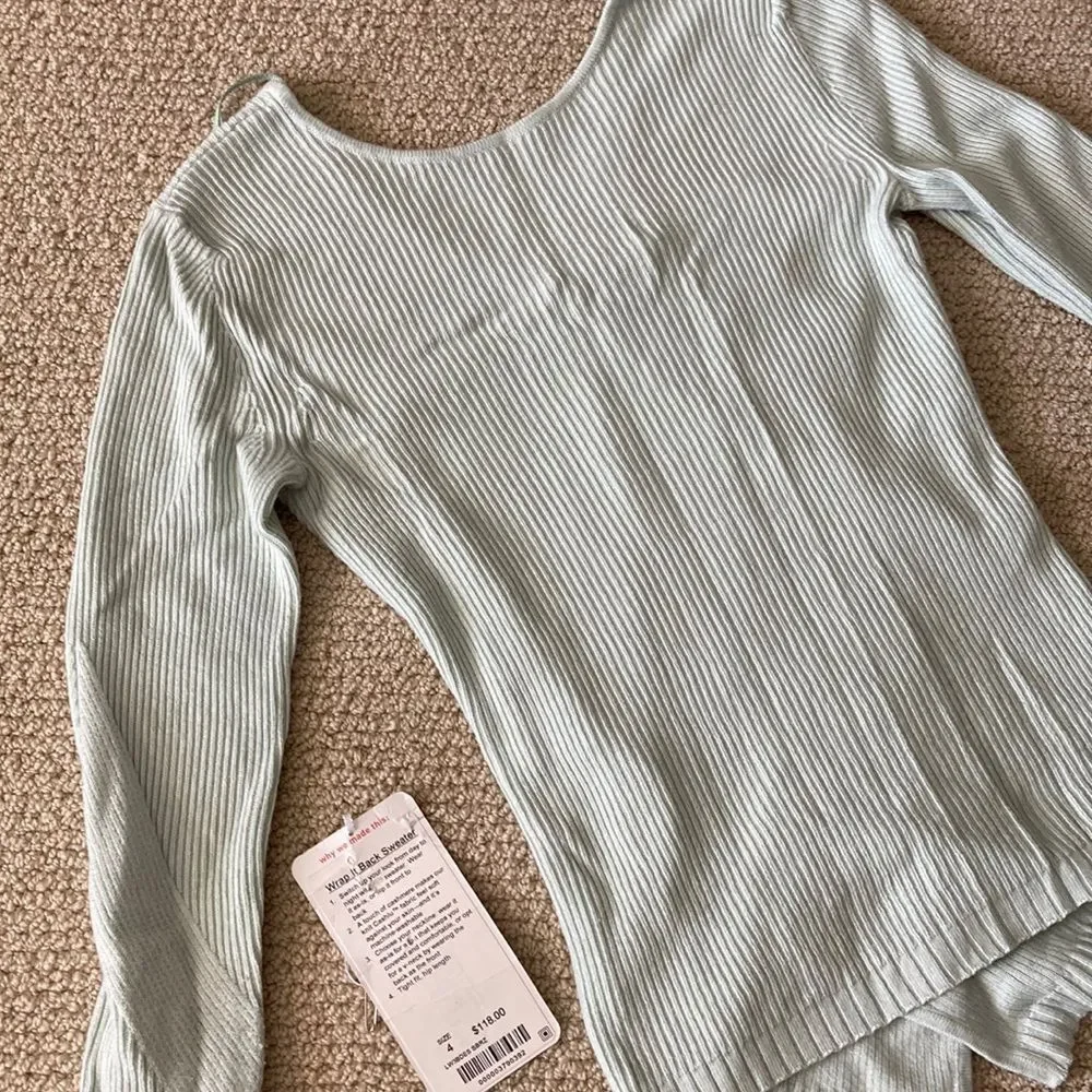 LULULEMON Wrap it Back Sweater Sea Breeze Green Cashmere Knit Top Reversible 4